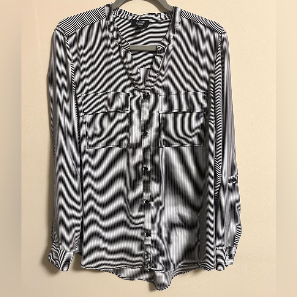 Jones New York Black and White Striped Blouse